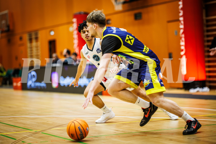Basketball, Basketball Zweite Liga 2024/25, Grunddurchgang 17.Runde, Vienna Timberwolves, Future Team Steiermark, Dean-Leon Cantor (19), Alan Derado (7)