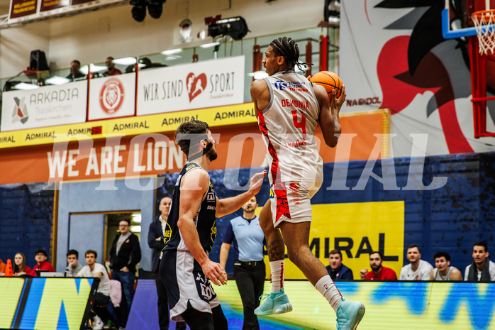 Basketball, win2day Basketball Superliga 2023/24, Grunddurchgang 17.Runde, Traiskirchen Lions, Gmunden Swans, Demarcus Demonia (4) Basketball, win2day Basketball Superliga 2023/24, Grunddurchgang 17.Runde, Traiskirchen Lions, Gmunden Swans, Demarcus Demonia (4)