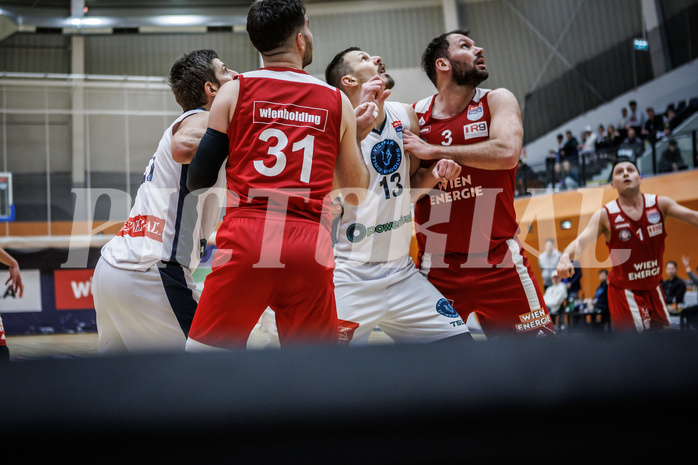 Basketball, Win2Day Superliga 2023/24, Grunddurchgang 17.Runde, Vienna Timberwolves, BC Vienna, Moritz Lanegger (21), Davor Konjevic (31), Ziga Fifolt (13), Jozo Rados (3)