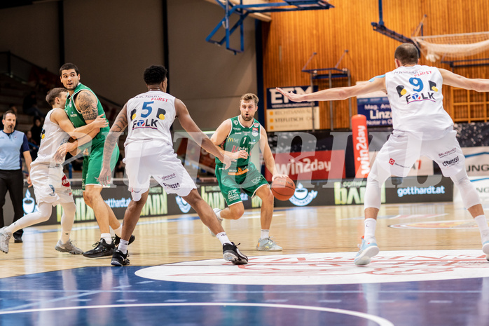 Basketball, Basketball Superliga 2022/23, Grunddurchgang Runde 21 , Oberwart Gunners, Kapfenberg Bulls, Jonathan Knessl (12), Brad Greene (15), Rob Howard (5), Sean Flood (1), Edi Patekar (9)