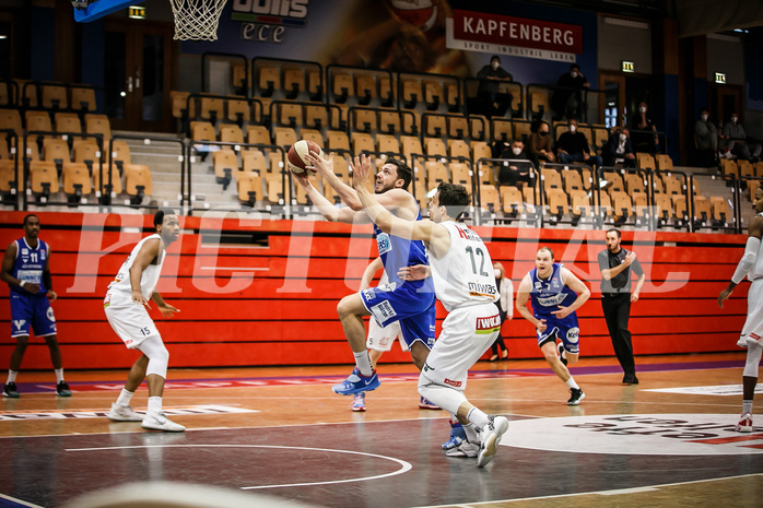 Basketball, bet-at-home Basketball Superliga 2020/21, Platzierungsrunde 9.Runde, Kapfenberg Bulls, Oberwart Gunners, Ignas Fiodorovas (5)