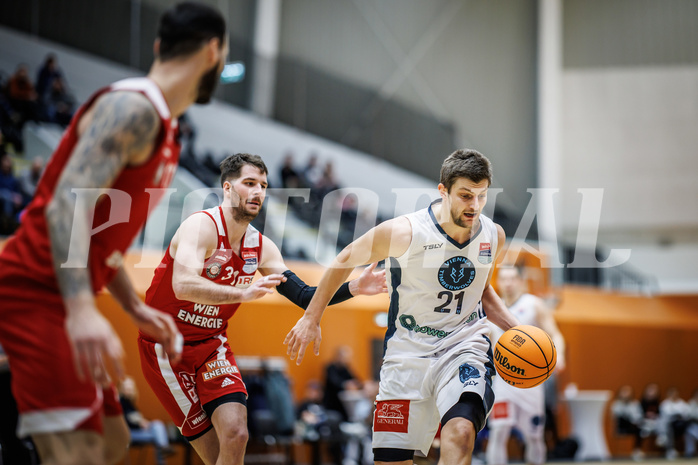 Basketball, Win2Day Superliga 2023/24, Grunddurchgang 17.Runde, Vienna Timberwolves, BC Vienna, Davor Konjevic (31), Moritz Lanegger (21)