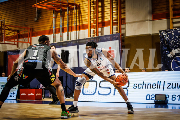 Basketball, win2day Basketball Superliga 2022/23, Grunddurchgang Runde 20, BBC Nord Dragonz, Flyers Wels, Aristide Boya (24)
