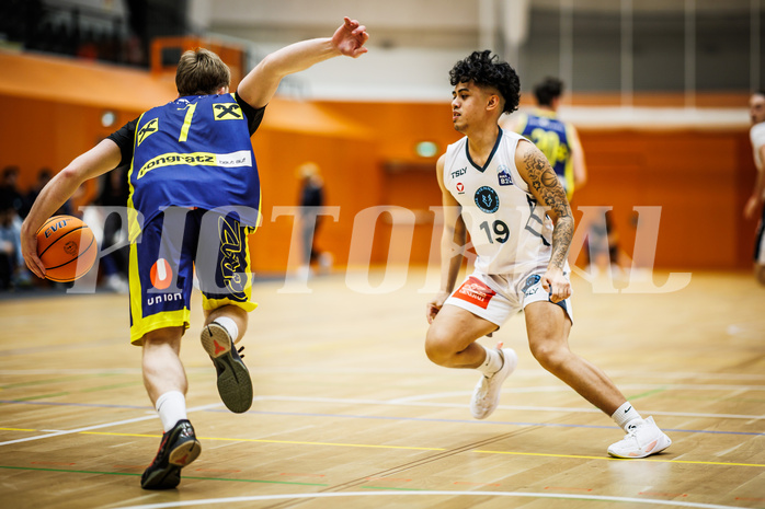 Basketball, Basketball Zweite Liga 2024/25, Grunddurchgang 17.Runde, Vienna Timberwolves, Future Team Steiermark, Alan Derado (7), Dean-Leon Cantor (19)