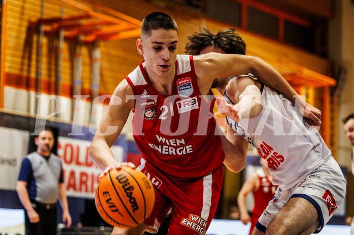 Basketball, win2day Basketball Superliga 2023/224, Grunddurchgang Runde 22, BBC Nord Dragonz, BC Vienna, Aron Stazic (21)