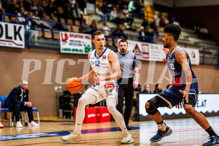 Basketball, win2day Basketball Superliga 2024/25, Grunddurchgang Runde 19, Oberwart Gunners, BBC Nord Dragonz, Jonathan Knessl (12)