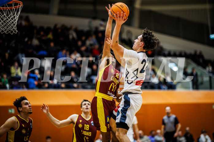 Basketball, Basketball Zweite Liga 2024/25, Grunddurchgang 20.Runde, Vienna Timberwolves, Traiskirchen Lions NexGen, Obinna Ndukwe (2), Daniele Kuchar (22)