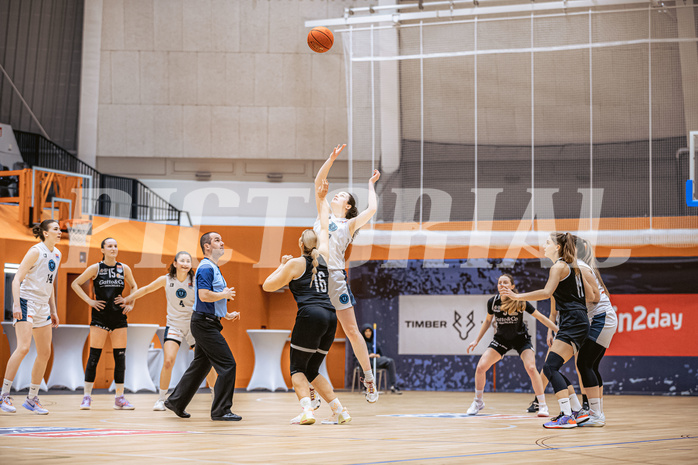 Basketball, Win2Day Basketball Damen Superliga 2022/23, Grunddurchgang 13.Runde, Vienna Timberwolves, Basket Flames, Zlatka Madankova (16), Mira Eulering (7)
