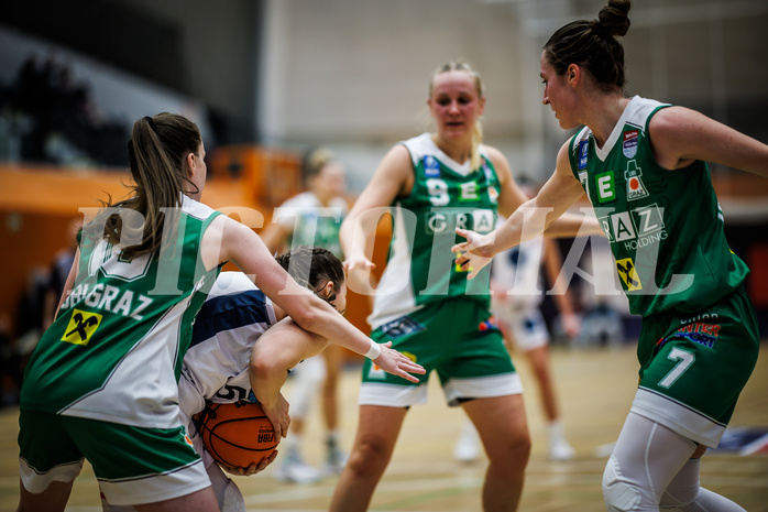 Basketball, Win2Day Basketball Damen Superliga 2023/24, Grunddurchgang 8.Runde, Vienna Timberwolves, UBI Graz, Eni Nizamic (10), Katharina Kindl (5)