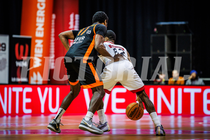 Basketball, Win2Day Superliga 2023/24, 2. Qualifikationsrunde, BC Vienna, Fürstenfeld Panthers, Hegel Augustin (17), Demarkus Stuckey Jr. (42)