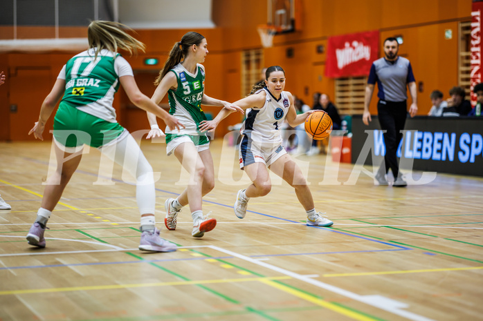 Basketball, Win2Day Basketball Damen Superliga 2024/25, Grunddurchgang 7.Runde, Vienna Timberwolves, UBI Graz, Ida Praschl (5), Elisa Khamis (1)