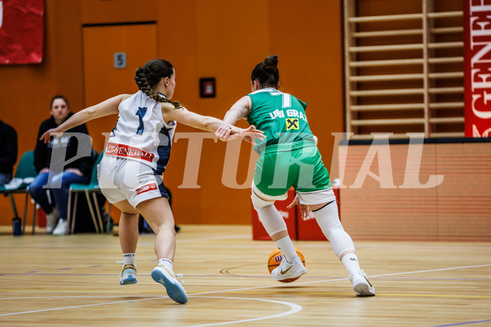 Basketball, Win2Day Basketball Damen Superliga 2024/25, Grunddurchgang 7.Runde, Vienna Timberwolves, UBI Graz, Elisa Khamis (1), Simone Schwarzinger (7)