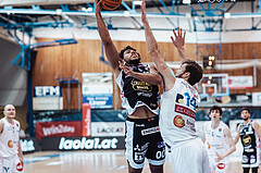 Basketball, Basketball Superliga 2023/24, Grunddurchgang 19.Runde, Oberwart Gunners, Gmunden Swans, Patrick Emilien (15), Daniel Koeppel (14)