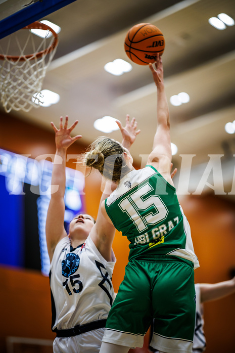 Basketball, Win2Day Basketball Damen Superliga 2023/24, Grunddurchgang 8.Runde, Vienna Timberwolves, UBI Graz, Viktoria Trailovic (15), Simone Sill (15)