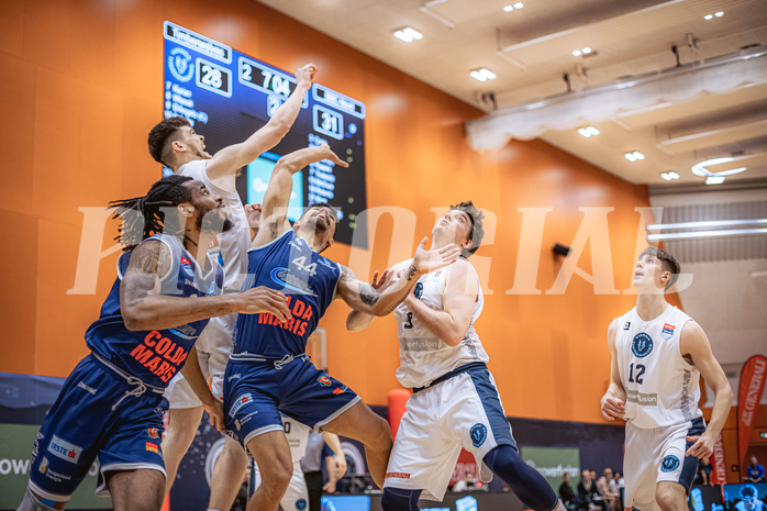 Basketball, Win2Day Superliga 2022/23, 7. Qualifikationsrunde, Vienna Timberwolves, BBC Nord Dragonz, Aristide Boya (24), Chris Vogt (33), Fabio Söhnel (44), Philipp D’Angelo (9) Basketball, Win2Day Superliga 2022/23, 7. Qualifikationsrunde, Vienna Timberwolves, BBC Nord Dragonz, Aristide Boya (24), Chris Vogt (33), Fabio Söhnel (44), Philipp D’Angelo (9)
