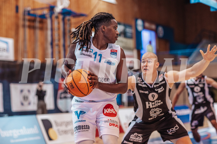 Basketball, Basketball Superliga 2023/24, Grundduchgang Runde 4., Oberwart Gunners, Kapfenberg Bulls, James Graham (11), David Voetsch (9)