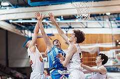 Basketball, Basketball Superliga 2023/24, Grunddurchgang 17.Runde, Oberwart Gunners, SKN St. Poelten, Sebastian Kaeferle (7), Roman Jagsch (9), Florian Koeppel (8), Jonathan Wess (4)