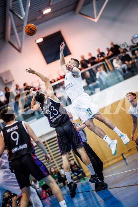 Basketball, Basketball Zweite Liga 2023/24, Grunddurchgang 14.Runde, Deutsch Wagram Alligators, Vienna United, Noah Oguamalam (23), Branislav Balvan (14)