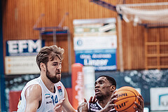 Basketball, Basketball Superliga 2023/24, Grundduchgang Runde 4., Oberwart Gunners, Kapfenberg Bulls, Daniel Koeppel (14), Rudi Williams (3)