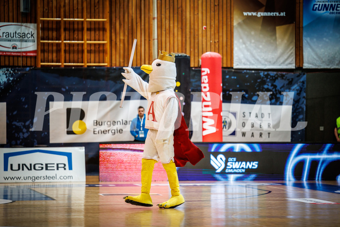 Basketball, Basketball Austria Cup 2022/23, Halbfinale 1, Oberwart Gunners, Gmunden Swans, #mascot