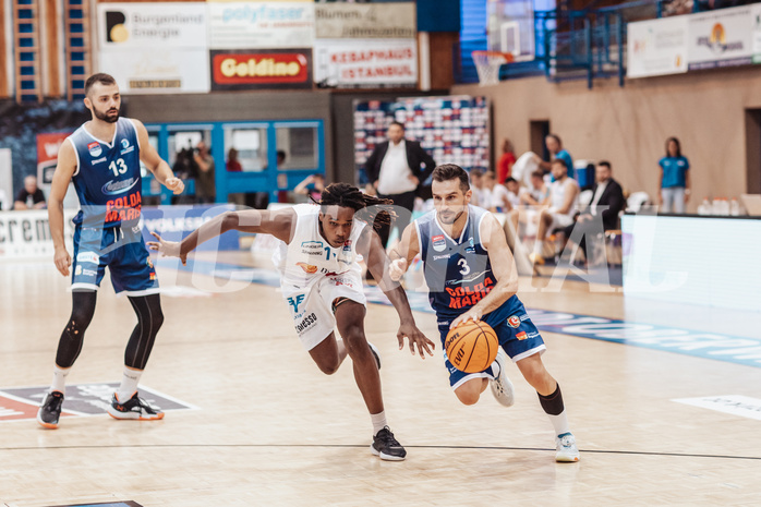 Basketball, Basketball Superliga 2023/24, Grundduchgang Runde 1., Oberwart Gunners, BBC Nord Dragonz, Tino Sebalj (13), James Graham (11), Petar Cosic (3)