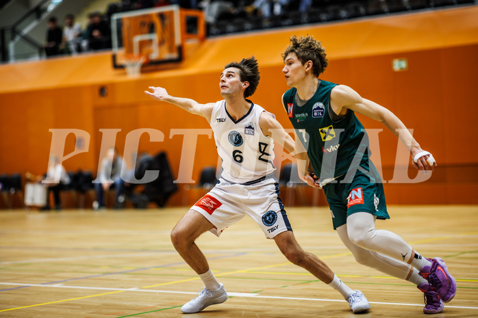 Basketball, Basketball Zweite Liga 2024/25, Grunddurchgang 12.Runde, Vienna Timberwolves, Dornbirn Lions, Vincent Balau (6), Laurynas Vitosis (7)