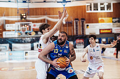 Basketball, Basketball Superliga 2023/24, Grunddurchgang 17.Runde, Oberwart Gunners, SKN St. Poelten, Florian Koeppel (8), Nebojsa Dukic (13), Jonathan Wess (4)