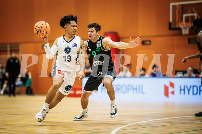 Basketball, Basketball Zweite Liga 2024/25, Grunddurchgang 4.Runde, Vienna Timberwolves, UDW Alligators, Dean-Leon Cantor (19), Max Brunner (9)