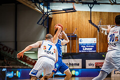 Basketball, bet-at-home Basketball Superliga 2021/22, Grunddurchgang Runde 14, Oberwart Gunners, Vienna D.C. Timberwolves, Jakob Lohr (12)