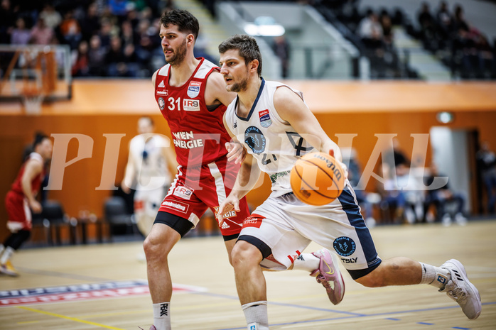 Basketball, Win2Day Superliga 2023/24, Grunddurchgang 17.Runde, Vienna Timberwolves, BC Vienna, Davor Konjevic (31), Moritz Lanegger (21)