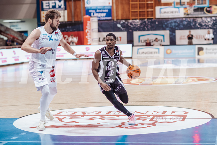 Basketball, Basketball Superliga 2023/24, Grundduchgang Runde 4., Oberwart Gunners, Kapfenberg Bulls, Daniel Koeppel (14), Rudi Williams (3)