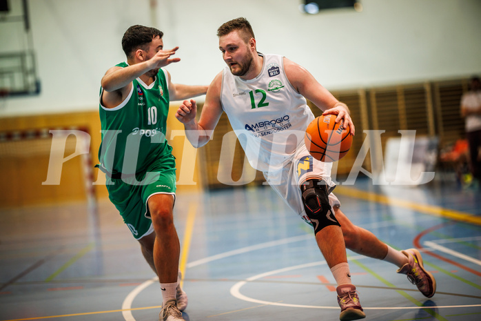 Basketball, Basketball Zweite Liga 2024/25, Grunddurchgang 16.Runde, UDW Alligators, KOS Celovec, Veljko Dena (10), Matej Drgon (12)