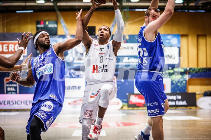 Basketball, bet-at-home Basketball Superliga 2020/21, Platzierungsrunde 9.Runde, Kapfenberg Bulls, Oberwart Gunners, Eric McClellan (8)