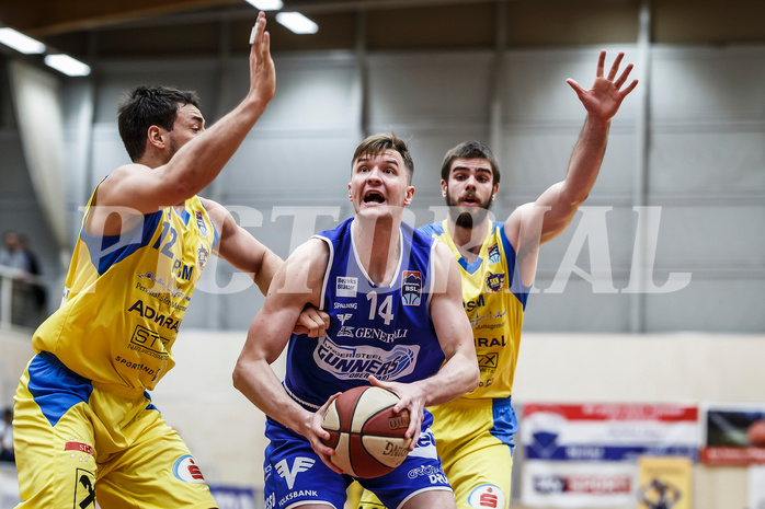 Basketball, Admiral Basketball Superliga 2019/20, Grunddurchgang 15.Runde, SKN St. Pölten Basketball, Oberwart Gunners, Maximilian Schuecker (14)