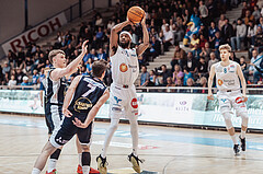 Basketball, Basketball Superliga 2023/24 , VF 2, Oberwart Gunners, Gmunden Swans, Orri Gunnarsson (29), Benedikt Guettl (7), Kris Monroe (13), Florian Koeppel (8)