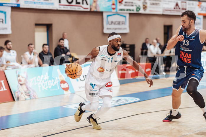 Basketball, Basketball Superliga 2023/24 , Qualifikationsrunde 4, Oberwart Gunners, BBC Nord Dragonz, Derrek Brooks (11), Tino Sebalj (13)