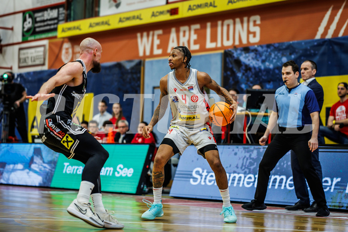 Basketball, Basketball Austria CUP 2023/24, Finale, Traiskirchen Lions, Flyers Wels, Demarcus Demonia (4)