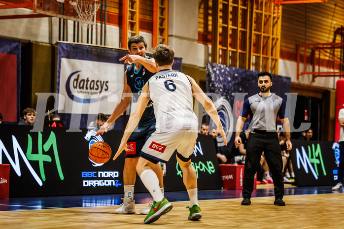 Basketball, win2day Basketball Superliga 2023/224, Grunddurchgang Runde 18, BBC Nord Dragonz, Oberwart Gunners, Moritz Lanegger (21)