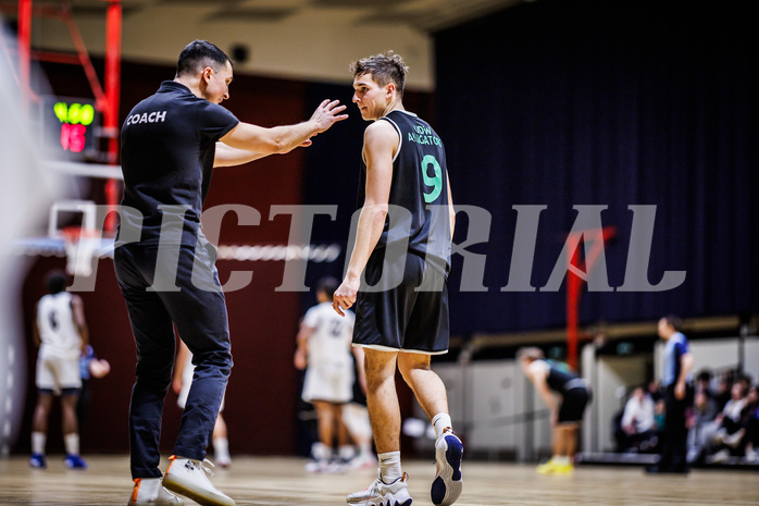 Basketball, Basketball Zweite Liga 2023/24, Grunddurchgang 17.Runde, Basket Flames, Union Deutsch Wagram Alligators, Lukas Hofer (Head Coach), Max Brunner (9)