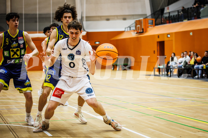 Basketball, Basketball Zweite Liga 2024/25, Grunddurchgang 17.Runde, Vienna Timberwolves, Future Team Steiermark, Phillip Bliem (12), Valentin Siegmund (0)