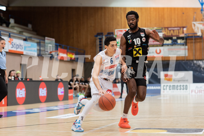 Basketball, Basketball Superliga 2022/23, Platzierungsrunde 5, Oberwart Gunners, Flyers Wels, Magdy Aboud-Ahmed(6), Austen Awosika (10)