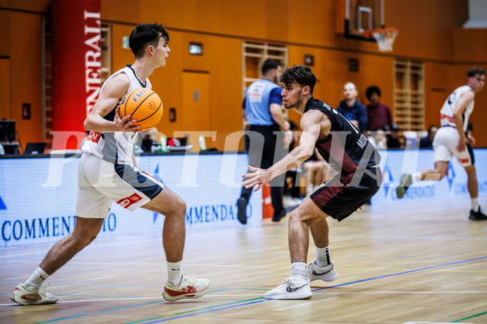 Basketball, Basketball Zweite Liga 2024/25, Grunddurchgang 6.Runde, Vienna Timberwolves, Mistelbach Mustangs, Jakob Konzet (5), Moritz Czehowsky (7)