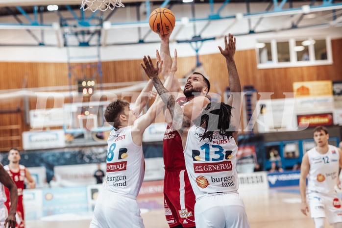 Basketball, Basketball Superliga 2023/24, Qualifikationsrunde 1., Oberwart Gunners, BC Vienna, Florian Koeppel (8), Jozo Rados (3), Kris Monroe (13)