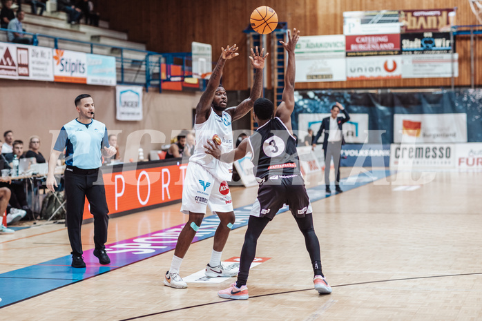 Basketball, Basketball Superliga 2023/24, Grundduchgang Runde 4., Oberwart Gunners, Kapfenberg Bulls, Shaquille Rombley (5), Rudi Williams (3)