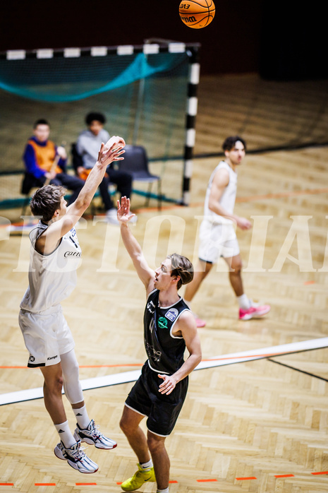Basketball, Basketball Zweite Liga 2023/24, Grunddurchgang 17.Runde, Basket Flames, Union Deutsch Wagram Alligators, Patrick Fister (13), Simon Marek (11)