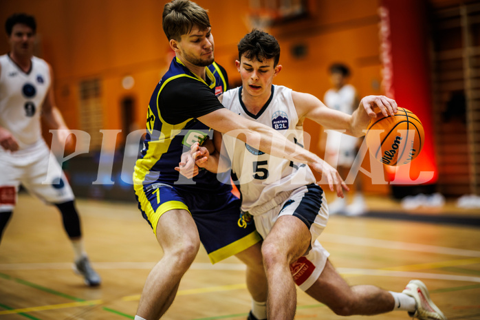 Basketball, Basketball Zweite Liga 2024/25, Grunddurchgang 17.Runde, Vienna Timberwolves, Future Team Steiermark, Alan Derado (7), Jakob Konzet (5)