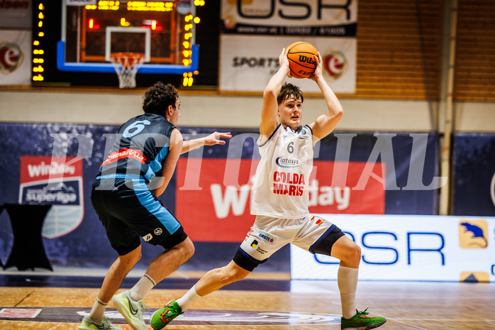 Basketball, win2day Basketball Superliga 2023/224, Grunddurchgang Runde 18, BBC Nord Dragonz, Oberwart Gunners, Valentin Pasterk (6)