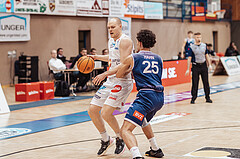 Basketball, Basketball Superliga 2023/24 , Qualifikationsrunde 4, Oberwart Gunners, BBC Nord Dragonz, Sebastian Kaeferle (7), Lukas Hahn (25)