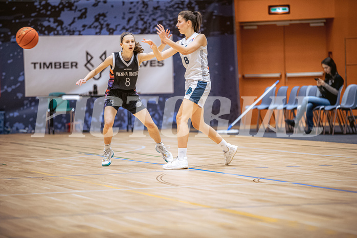 Basketball, Win2Day Basketball Damen Superliga 2022/23, Grunddurchgang 9.Runde, Vienna Timberwolves, Vienna United, Jula Schmidt (8), Aleksandra Novakovic (8)