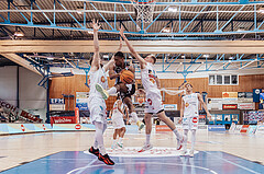 Basketball, Basketball Superliga 2023/24 , Qualifikationsrunde 10, Oberwart Gunners, Kapfenberg Bulls, Daniel Koeppel (14), Reudale Shamaar Williams (3), Edi Patekar (9)